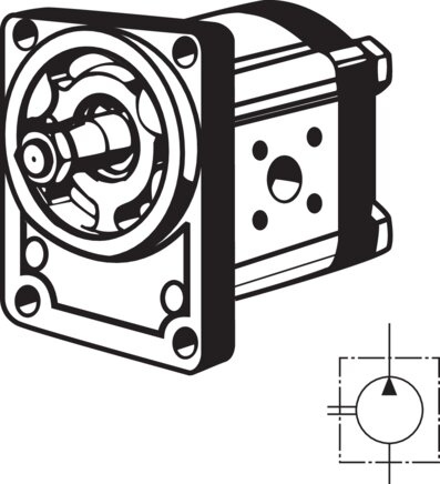 Illustrazione esemplare: Pompa idraulica ad ingranaggi con flangia standard tedesca (flangia Bosch), misura 2