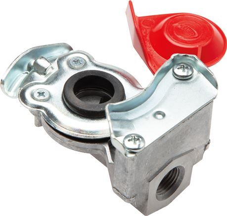 Exemplary representation: Coupling heads for air brakes, stock (red) for trailers, DIN 74342
