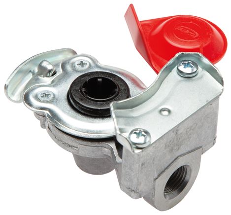 Exemplary representation: Coupling heads for air brakes, stock (red) for tractors, DIN 74254