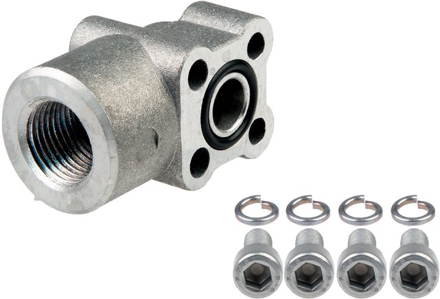 Príklady vyobrazení: Kolenová prírubová armatura, ctvercová príruba cerpadla s vnitrním závitem