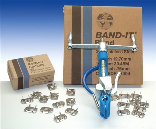 Exemplary representation: Band-It strap, Band-It buckles, assembly tool