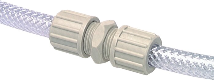 Exemplary representation: Straight connector for fabric hose TX, polypropylene