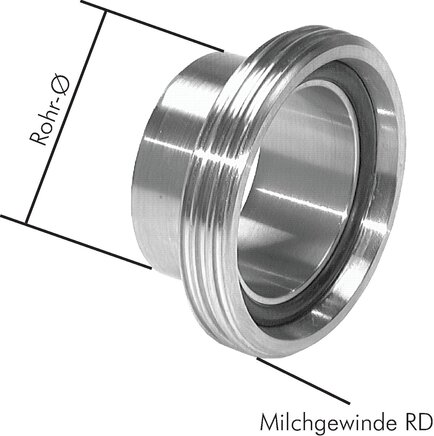 Zgleden uprizoritev: Threaded welding socket (dairy thread), 1.4404, DIN 11851