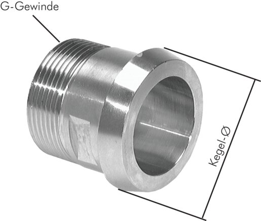 Exemplary representation: Tapered screw-in socket (dairy thread), 1.4404, DIN 11851
