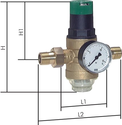 Illustrazione esemplare: Riduttore di pressione del filtro per acqua potabile e azoto
