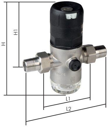 Exemplaire exposé: Réducteur de pression de filtrage pour eau potable et oxygène (1.4408)