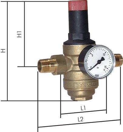 Illustrazione esemplare: Riduttore di pressione del filtro per acqua potabile e azoto