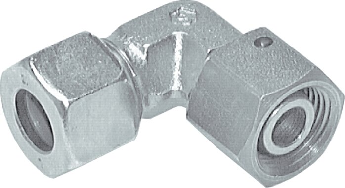 Illustrazione esemplare: Raccordo filettato a gomito regolabile con cono di tenuta e O-ring, acciaio zincato