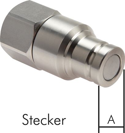 Exemplary representation: Flat-face coupling with female thread, plug, stainless steel