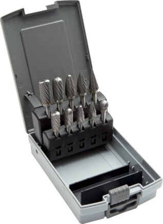 Illustrazione esemplare: Set di utensili per sbavatura in metallo duro (10 pezzi in cassetta industriale)