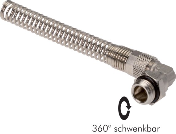 Voorbeeldig Afbeelding: CK-hoek-slang-draaischroefverbinding met buigbescherming en cilindrische schroefdraad, messing vernikkeld