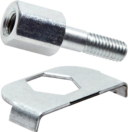 Exemplary representation: Accessories for pipe clamps, mounting screw with locking plate (2 pieces required per pair of clamping jaws*)