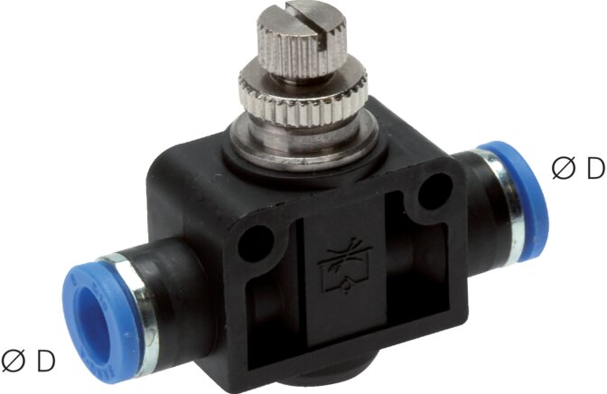 Exemplary representation: Throttle check valve with push-in connection, nickel-plated brass