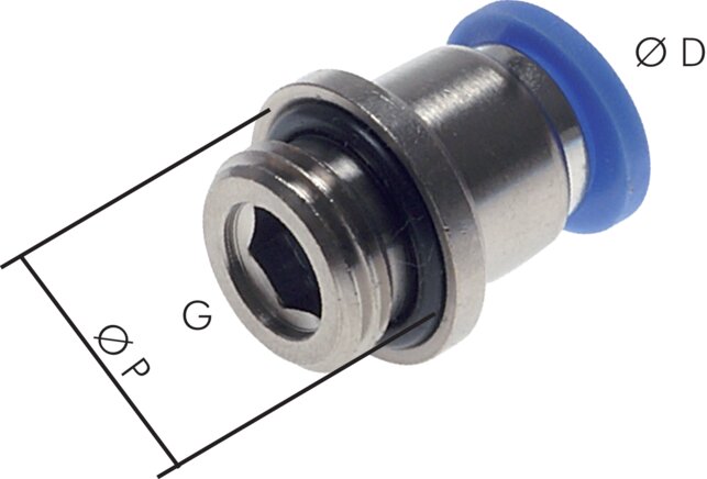 Zgleden uprizoritev: straight push-in fitting with round body and cylindrical thread