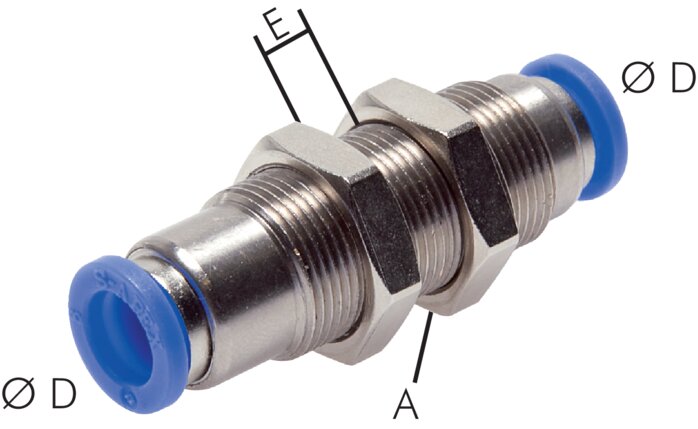 Exemplary representation: Connector with bulkhead thread, self-latching
