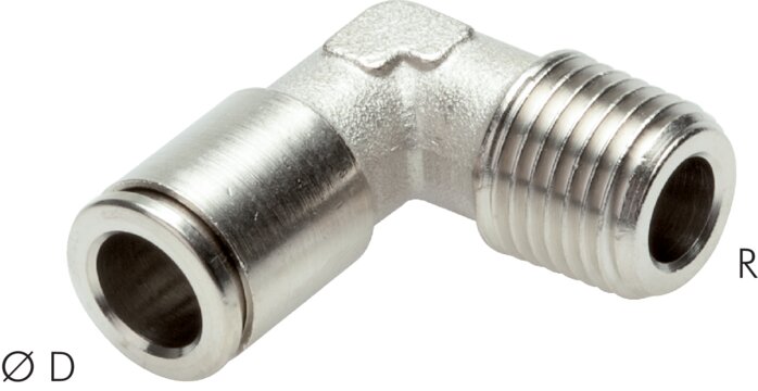 Zgleden uprizoritev: Push-in L-fitting with conical thread (fixed), nickel-plated brass