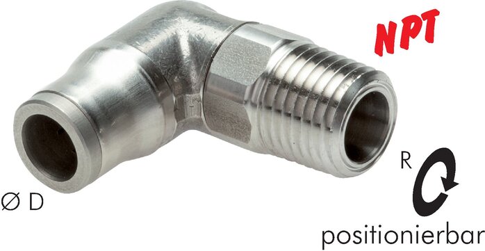 Voorbeeldig Afbeelding: L-steekschroefverbinding met NPT-tap (positioneerbaar), roestvrijstaal