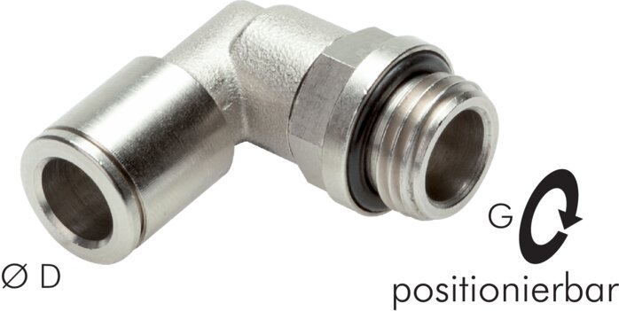 Zgleden uprizoritev: Push-in L-fitting with cylindrical thread, nickel-plated brass