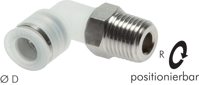Zgleden uprizoritev: Push-in L-fitting with conical stainless steel thread