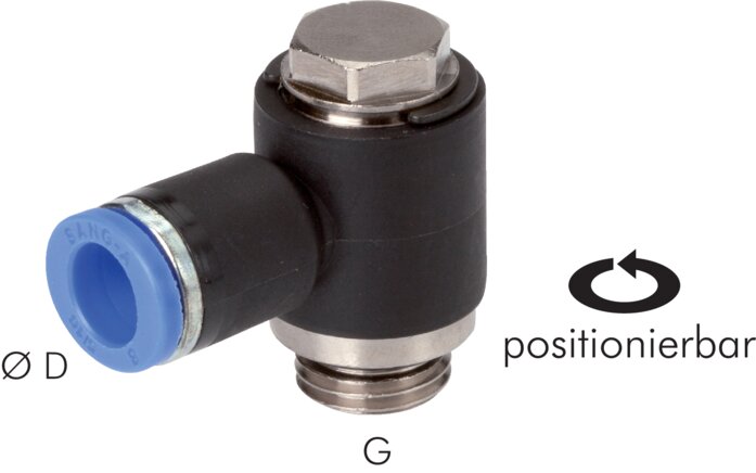Exemplary representation: Push-in L-fitting with external hexagon and cylindrical thread