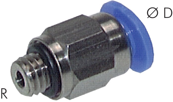 Exemplary representation: straight mini push-in fitting with cylindrical thread