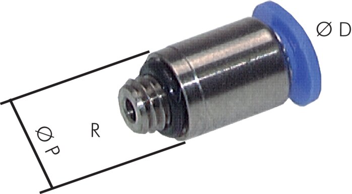 Illustrazione esemplare: Raccordo filettato ad innesto mini dritto con testa tonda e filettatura cilindrica