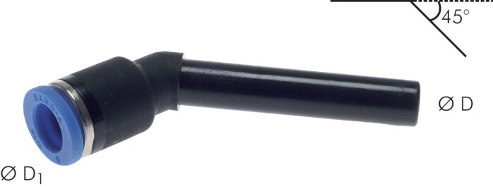 Exemplary representation: 45° connector with long push-in nipple