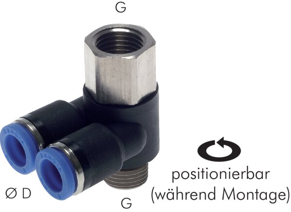 Zgleden uprizoritev: Y-push-in fitting with cylindrical internal and male thread