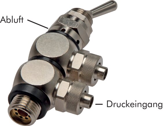 Exemplary representation: 4/2-way rocker valve with hose screw connection