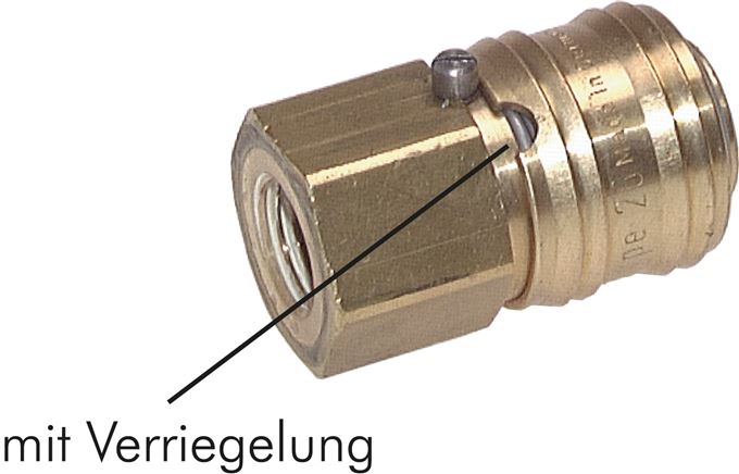 Principskitse: Koblingsmuffe med låsemekanisme for at forhindre utilsigtet frakobling, med låsemekanisme, messing