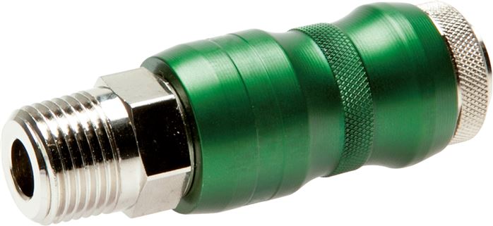 Exemplary representation: Safety coupling socket with manual slide valve and male thread