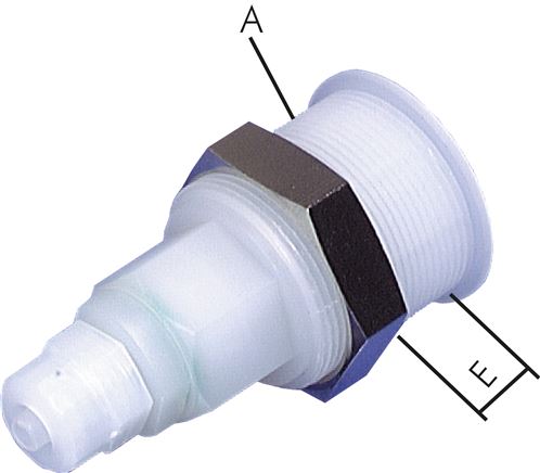 Zgleden uprizoritev: Breakaway coupling socket with hose connection & bulkhead thread, PVDF
