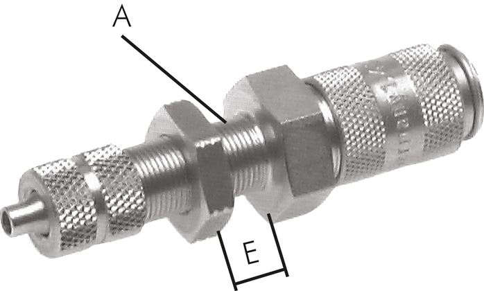 Zgleden uprizoritev: Coupling sockets with union nut & bulkhead thread, stainless steel