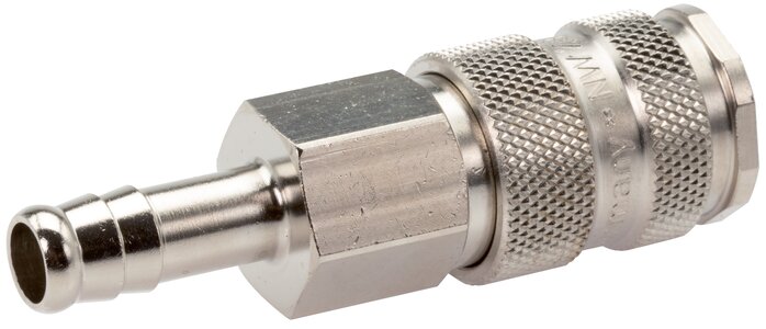 Exemplarische Darstellung: Kupplungsdose mit Schlauchtülle, Kugelverriegelung, Stahl gehärtet vernickelt