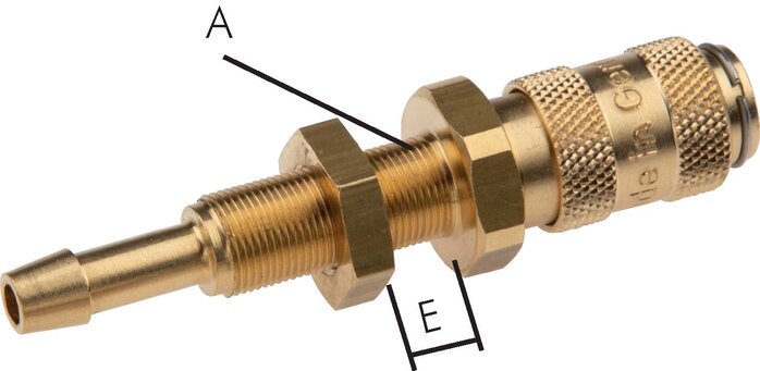 Zgleden uprizoritev: Coupling socket with grommet & bulkhead thread, brass