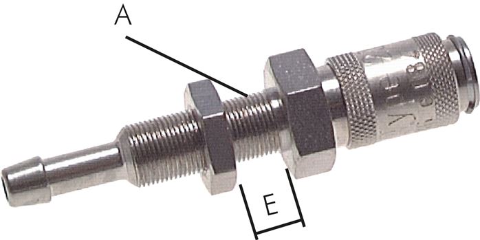 Exemplary representation: Coupling socket with grommet & bulkhead thread, nickel-plated brass