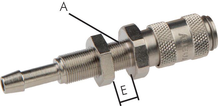 Zgleden uprizoritev: Coupling socket with grommet & bulkhead thread, nickel-plated brass