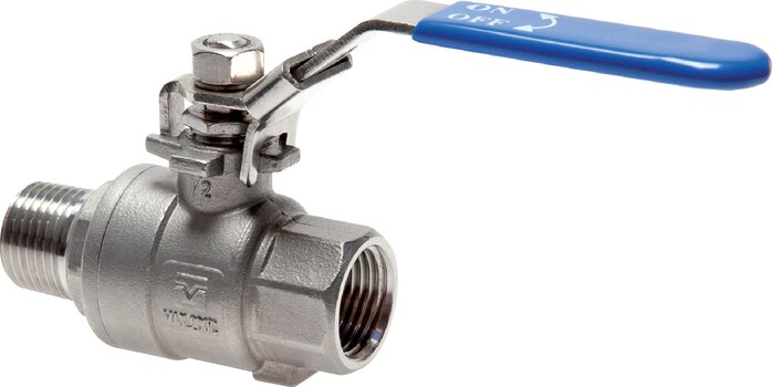 Wzorowy interpretacja: Zawór kulowy ze stali nierdzewnej, 2-czesciowy, lekka konstrukcja, pelny przeplyw, standardowy