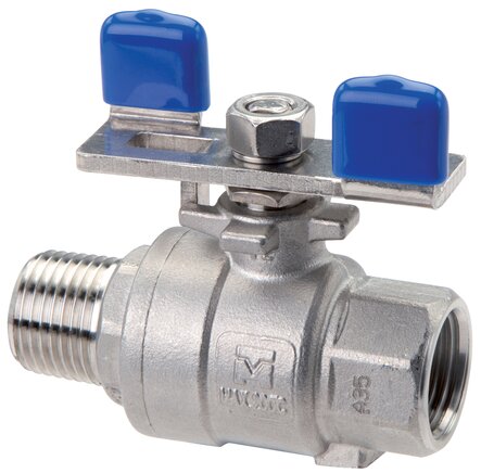 Wzorowy interpretacja: Zawór kulowy ze stali nierdzewnej, 2-czesciowy, lekka konstrukcja, pelny przeplyw, dzwignia przegubowa