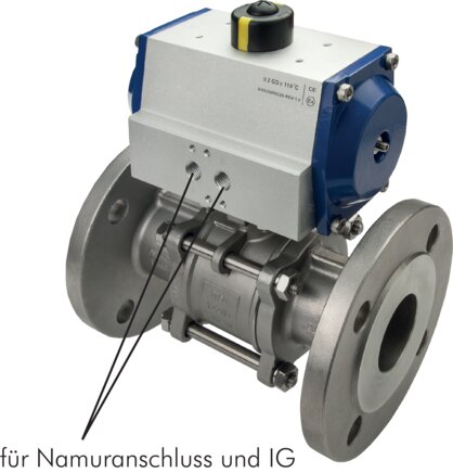Exemplary representation: Stainless steel flanged ball valve (3-piece) with pneumatic quarter-turn actuator