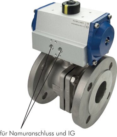 Exemplary representation: Stainless steel flanged ball valve with pneumatic quarter-turn actuator