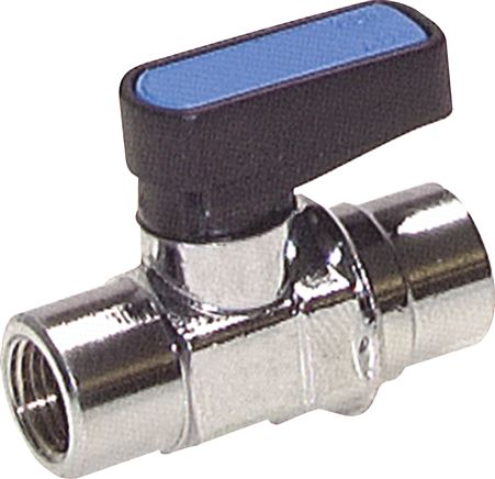 Exemplary representation: Mini ball valve with toggle handle on one side, compact, female thread