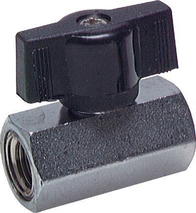 Principskitse: Minikuglehane med indvendigt gevind, vippehåndtag