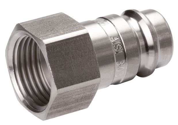 Exemplary representation: Coupling plug with female thread, stainless steel