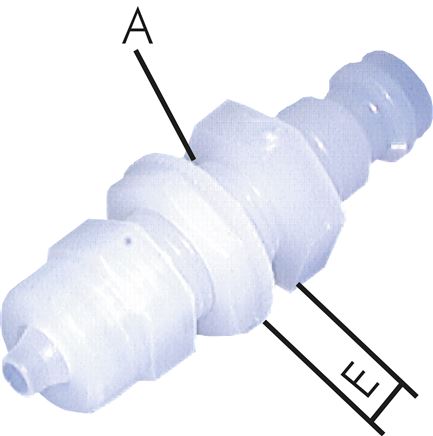 Illustrazione esemplare: Spine di accoppiamento con raccordo per tubo flessibile e filettatura a barriera, PVDF