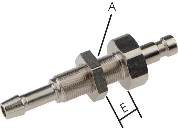 Zgleden uprizoritev: Coupling plug with grommet & bulkhead thread, nickel-plated brass