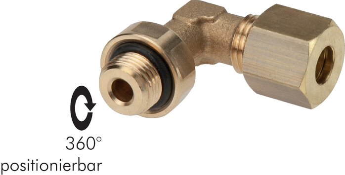 Representación de ejemplo: Racor enroscable en ángulo posicionable con rosca exterior cilíndrica, latón