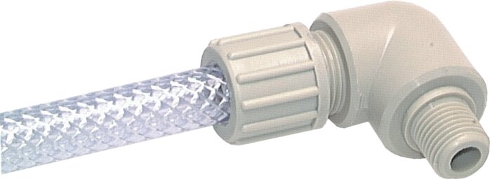 Illustrazione esemplare: Raccordo avvitabile a gomito per tubo in tessuto TX, filettatura cilindrica, polipropilene