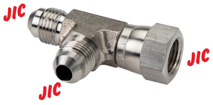 Illustrazione esemplare: Raccordo filettato a T con filettatura JIC (interna/esterna/esterna), V4A (acciaio inox)