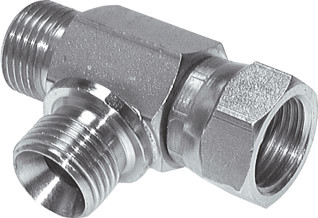 Exemplary representation: T-screw connection with G-thread (60° universal sealing cone, female/male/male/), galvanised steel